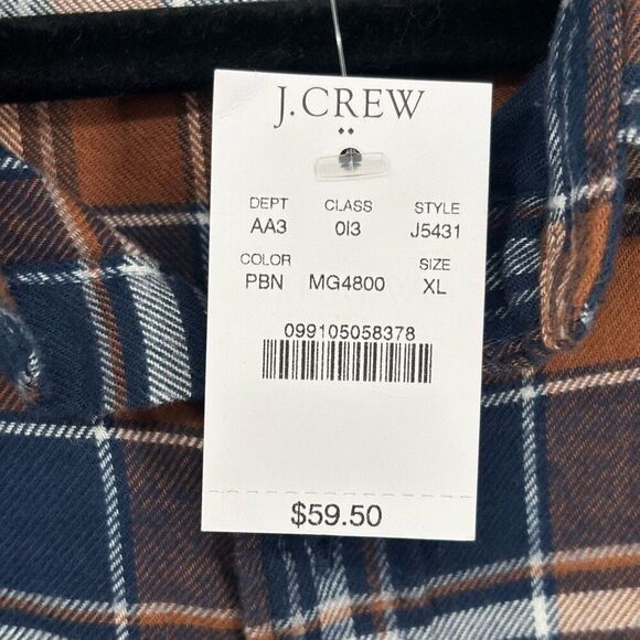 J. Crew Mercantile Plaid Button Front Shirt Brown/Blue Size XL NWT - Picture 3 of 7